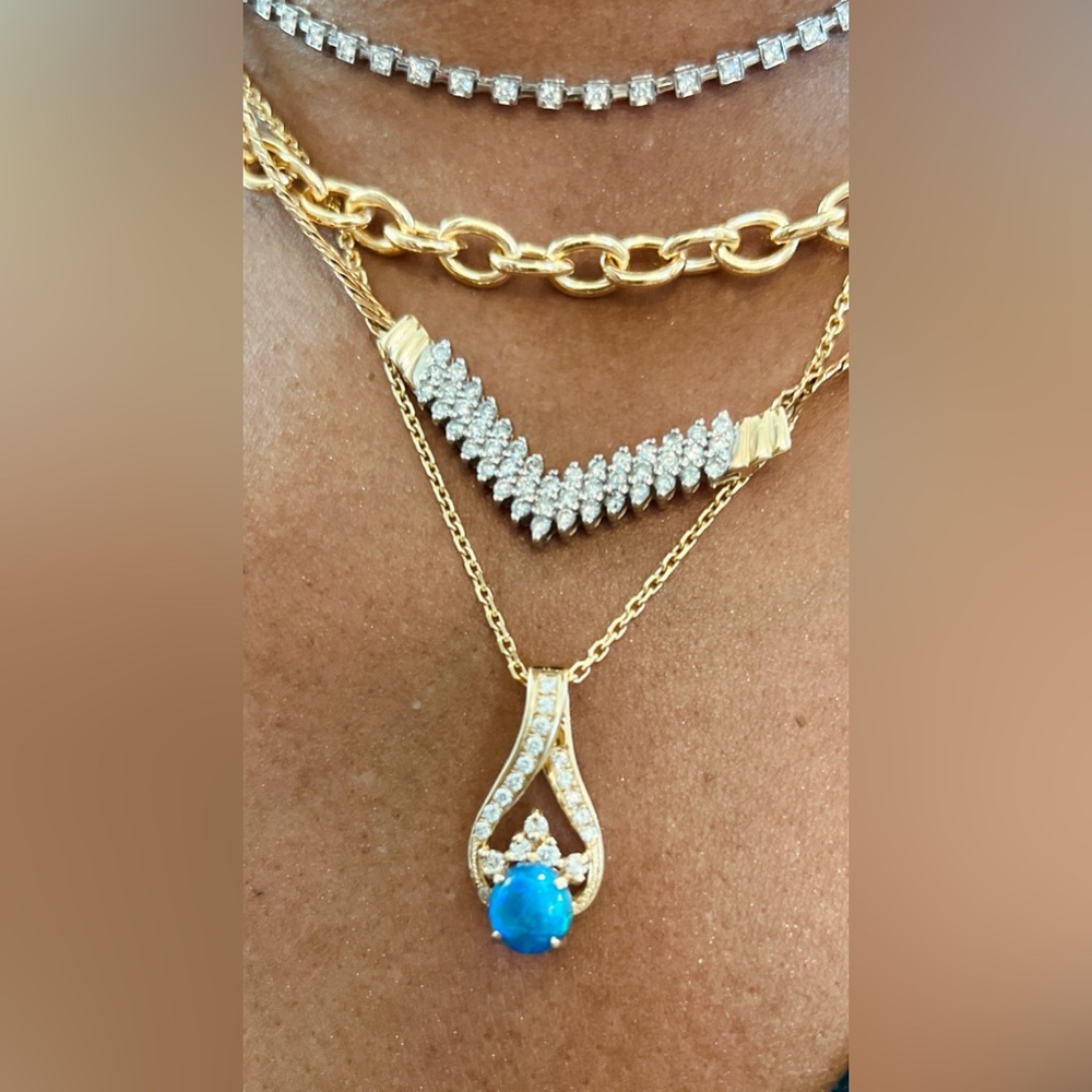 🎇 Black Opal & Diamond 14K Gold Pendant 💚🩵 - Picture 13 of 16